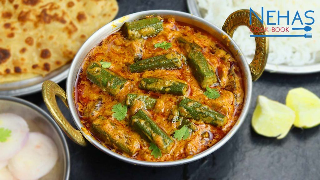 Bhindi masala recipe chaaswali or dahiwali bhindi recipe okra yogurt gravy recipe Nehas