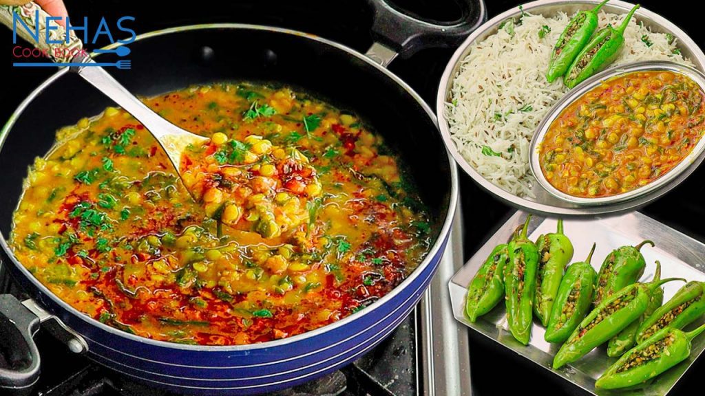 Dal palak tadka pressure cooker jeera rice fried chillies thali recipe Dal palak tadka